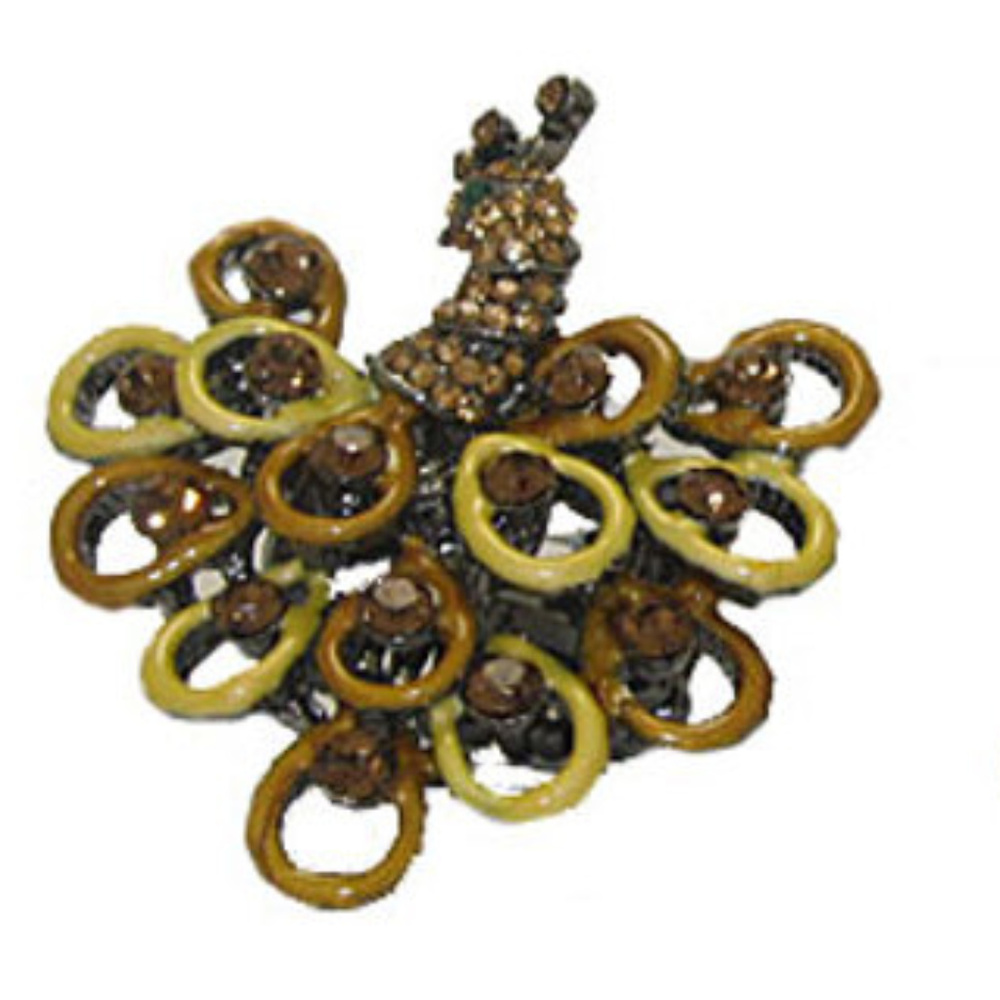 Antique Enamel and Crystal Peacock Stretch ring - fits all New